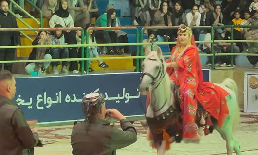 A woman riding an authentic Kurdish horse in Bokan city, West Azerbaijan province, Iran in October, 2025. Photo: Screengrab/Rudaw