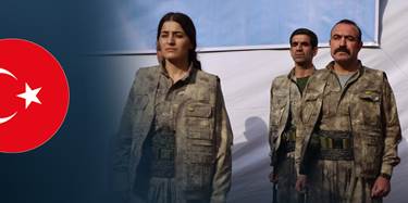 Turkish flag and PKK ceremony in Kurdistan Region on October 26, 2025 regarding withdrawal of fighters from Turkey. Graphic: Rudaw 