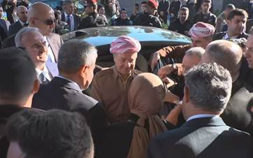 The arrival of President Masoud Barzani in Cizir district, Sirnak province, southeastern Turkey, to attend the  IV International Melaye Ciziri Symposium. Photo: Rudaw/screengrab