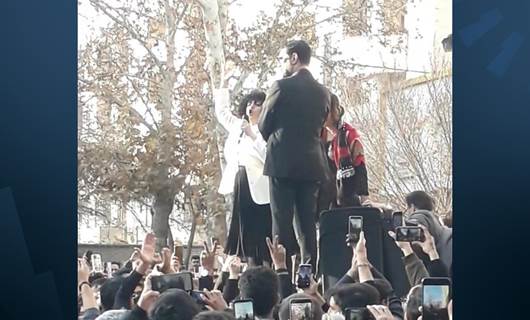 Footage that purportedly shows Narges Mohammadi, a women’s rights advocate, at a memorial in Mashhad city, Razavi Khorasan provice on December 12, 2025. Photo: screengrab / Narges Mohammadi / X