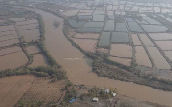 Drone shot of damaged fish ponds in the town of Taq Taq sub-district, Koya district, Erbil province. Photo: Rudaw/screengrab